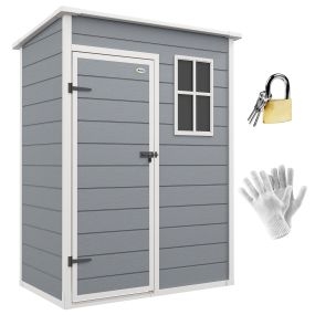 Caseta de jardín exterior 1,14 m² 151x92x193 cm con suelo, puerta corredera, ventana y techo inclinado gris