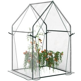 Invernadero de jardín de PVC transparente 90x90x145 cm con 2 puertas y cremallera anti-UV