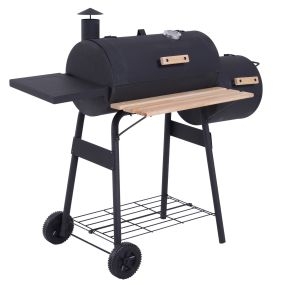 Barbacoa de carbón 3 en 1 ahumador 124x53x104 cm con termómetro y ruedas estantes de madera