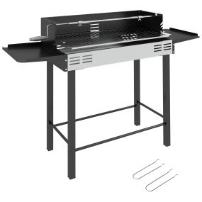 Barbacoa de carbón portátil 118x32x90 cm con pincho giratorio ajustable y paravientos negro