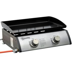 Plancha de gas sobremesa con 2 quemadores de acero inoxidable 6 kW portátil 48,5x48x21 cm negro plata