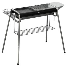 Barbacoa de carbón portátil con parrilla de acero inoxidable y estante 107x63x75 cm negro