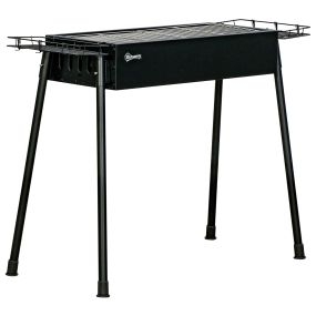 Barbacoa de carbón portátil con 2 parrillas de acero inoxidable y 2 especieros 94x39x70 cm negro