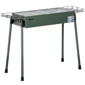 Barbacoa portátil de carbón 94x39x70 cm con 2 parrillas de acero inoxidable verde oliva
