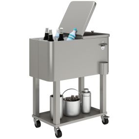 Carro de bebidas refrigerado 56L con ruedas, abrebotellas y estante 67x35x80 cm gris claro