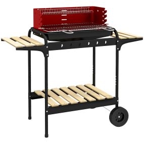Barbacoa de carbón portátil con ruedas 103x47x95 cm parrilla ajustable 5 niveles rojo