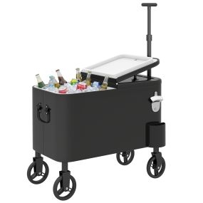 Carrito nevera 56L con ruedas, mango ajustable, abrebotellas y drenaje, negro 75x35x120 cm