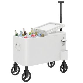 Carrito nevera 56L con ruedas, mango ajustable, abrebotellas y drenaje, 75x35x120 cm, blanco