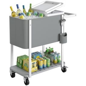 Carrito nevera 56L con ruedas, estante, abrebotellas, recogetapas y asa, 84x38x83 cm, gris