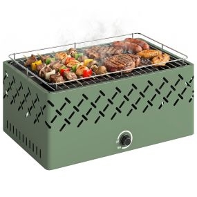 Barbacoa de carbón portátil 45,5x29x21 cm con ventilador integrado verde claro