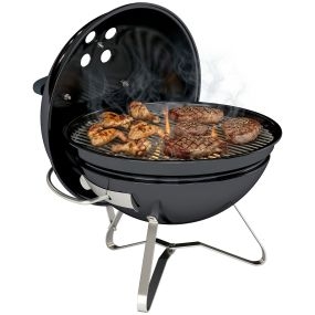 Barbacoa de carbón portátil redonda con tapa, rejilla y ventilación ajustable Ø41x44 cm negro