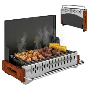 Barbacoa de carbón plegable portátil 50,5x34x33 cm con bandeja extraíble negra para camping y picnic