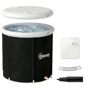 Bañera de Hielo, 280L, Bañera Hinchable Portátil para Recuperación de Atletas en Agua Fría, con Cubierta y Bomba, Barril de Hielo de Múltiples Capas, para Interior y Exterior, Ø78x71 cm