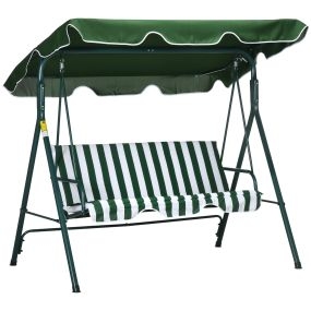 Columpio de jardín exterior 3 plazas con techo ajustable, acero, raya verde, 172x110x153 cm