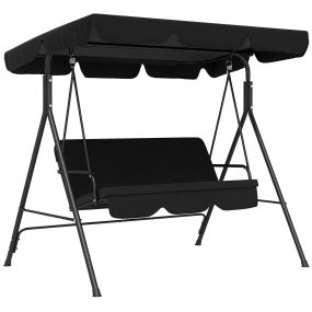 Columpio de jardín exterior 3 plazas con techo ajustable, acero, negro, 172x110x153 cm, 200 kg