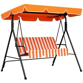Columpio de jardín exterior 3 plazas con techo ajustable, acero, naranja, 172x110x153 cm, 200 kg