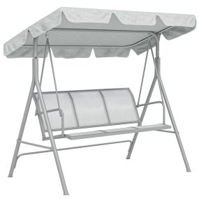 Columpio de jardín exterior 3 plazas con toldo ajustable, respaldo transpirable y marco de metal gris 171x108x154 cm carga 240 kg