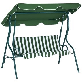 Columpio de jardín 2-3 plazas con toldo ajustable, impermeable, marco de acero, 170x110x153 cm, verde