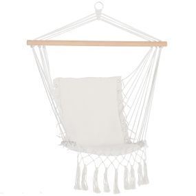 Silla colgante de algodón con borlas, carga 120 kg, estilo moderno, blanco, interior y exterior
