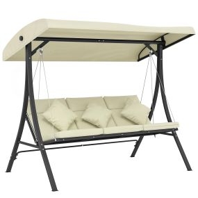 Columpio de jardín exterior 3 plazas con techo ajustable, acero, beige, 202x115x168 cm, 320 kg