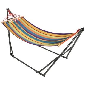 Hamaca con soporte plegable 2 en 1 de acero y algodón multicolor 270x100x94 cm 120 kg