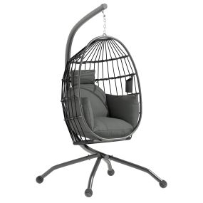 Silla colgante huevo con soporte para jardín interior y exterior negra carga 120 kg