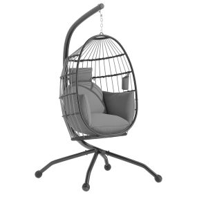 Silla colgante huevo con soporte para jardín interior y exterior gris carga 120 kg