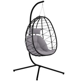 Silla colgante huevo con soporte para jardín interior y exterior gris carga 120 kg