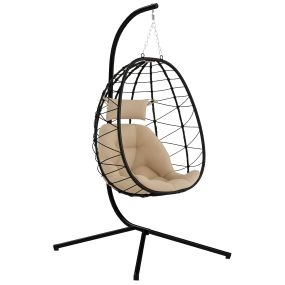 Silla colgante huevo con soporte para jardín interior y exterior caqui carga 120 kg