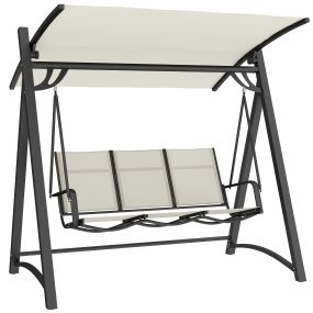 Columpio de jardín 3 plazas con techo ajustable, asiento transpirable, metal, blanco crema, 188x130x183 cm