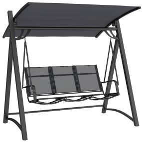 Columpio de jardín 3 plazas con techo ajustable, asiento transpirable, metal, gris, 188x130x183 cm
