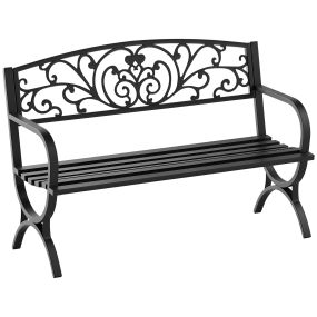 Banco de Jardín de 2 Plazas Banco de Terraza de Hierro con Diseño Clásico Patrón Floral Carga 240 kg 127x60x85cm Negro