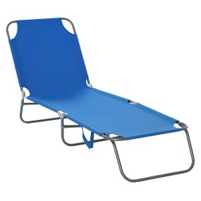 Tumbona plegable de jardín exterior con respaldo ajustable 5 posiciones estructura metálica azul 187x55x24 cm carga 120 kg