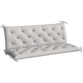 Cojín para Banco de Jardín con Respaldo, 150x98x8 cm, Colchón de Banco de 3 Plazas para Interior y Exterior con Relleno Grueso y Cintas de Sujeción, para Columpio, Terraza, Balcón, Gris Claro