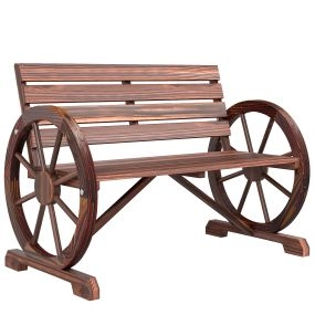 Banco de jardín de madera rústico con reposabrazos en forma de rueda, 2 plazas, 105,5x59x75 cm, carbonizado