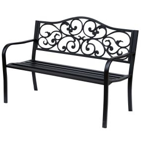 Banco de jardín de acero con respaldo y reposabrazos para exterior 127x60x89 cm negro