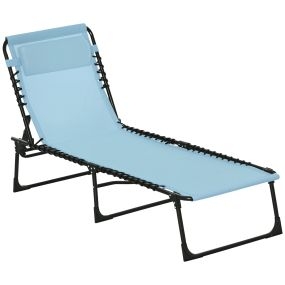 Tumbona plegable reclinable 4 posiciones con reposacabezas, acero, verde azulado, 189x58x30 cm