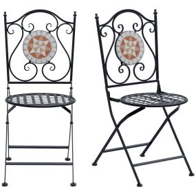 Set de 2 sillas plegables de jardín bistro asiento mosaico metal negro 50x40x94,5 cm carga 120 kg