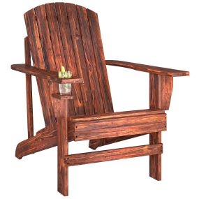 Silla Adirondack de madera para jardín con reposabrazos y respaldo alto 72x95x93 cm marrón