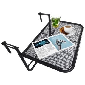 Mesa colgante de balcón regulable en altura, marco metálico, 60x56x50 cm, negro