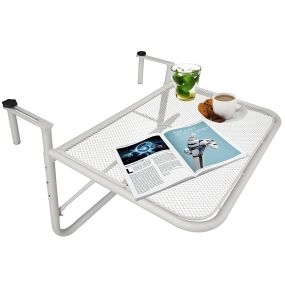 Mesa colgante de balcón regulable en altura 60x56x50 cm blanco carga máx. 30 kg