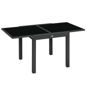 Mesa de jardín extensible de aluminio con encimera de vidrio templado negra 80-160x80x75 cm