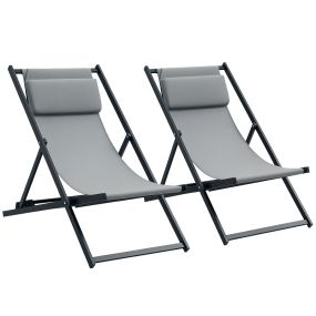 Conjunto de 2 tumbonas plegables de aluminio gris con respaldo regulable 5 posiciones 60x100x85 cm