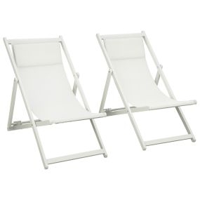 Conjunto de 2 tumbonas plegables de aluminio blancas con respaldo regulable y reposacabezas 60x100x85 cm