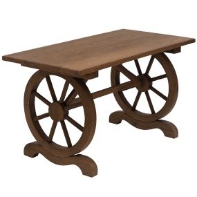 Mesa de jardín de madera para exterior 110x60x65 cm patas en forma de rueda carga 100 kg madera carbonizada