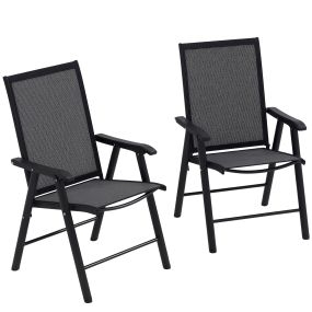 Juego de 2 sillas de camping plegables acolchadas en malla con marco de acero gris oscuro 58x64x94 cm