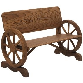 Banco de jardín de madera con reposabrazos y 2 ruedas decorativas estilo rústico 114x58x80 cm carbonizado