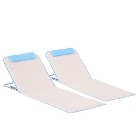 Conjunto de 2 esterillas de playa plegables con respaldo reclinable 5 niveles beige 134x48x33-43 cm