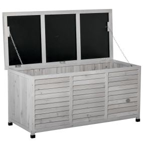 Baúl de almacenaje exterior 284L de madera impermeable gris 127x56x60 cm