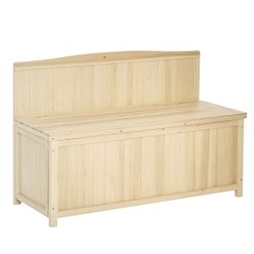 Banco de jardín de madera con caja de almacenaje y respaldo 115x45x75 cm natural